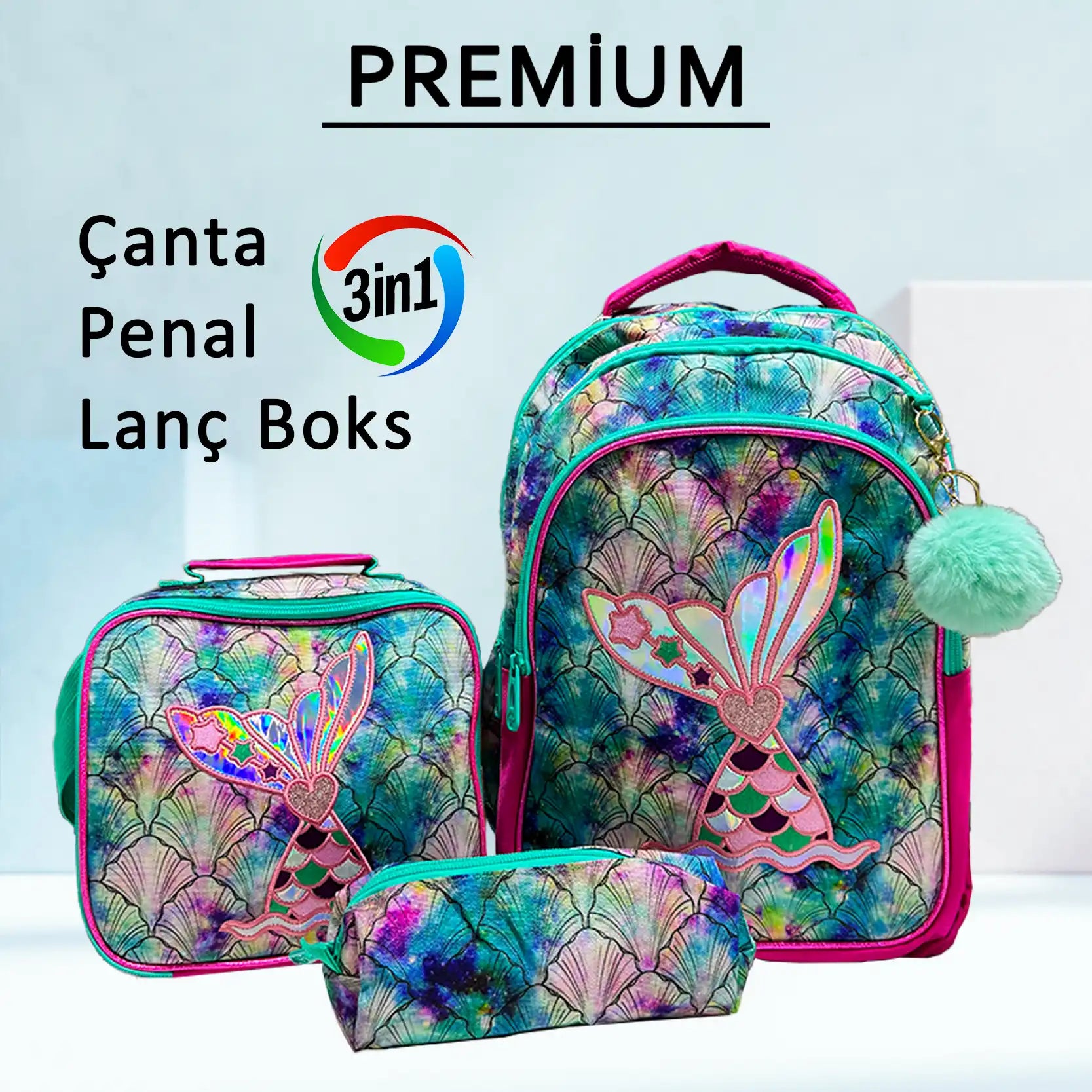 Premium çanta dəsti "Jasmine Star Mermaid" Çanta + Lanç Boks + Penal