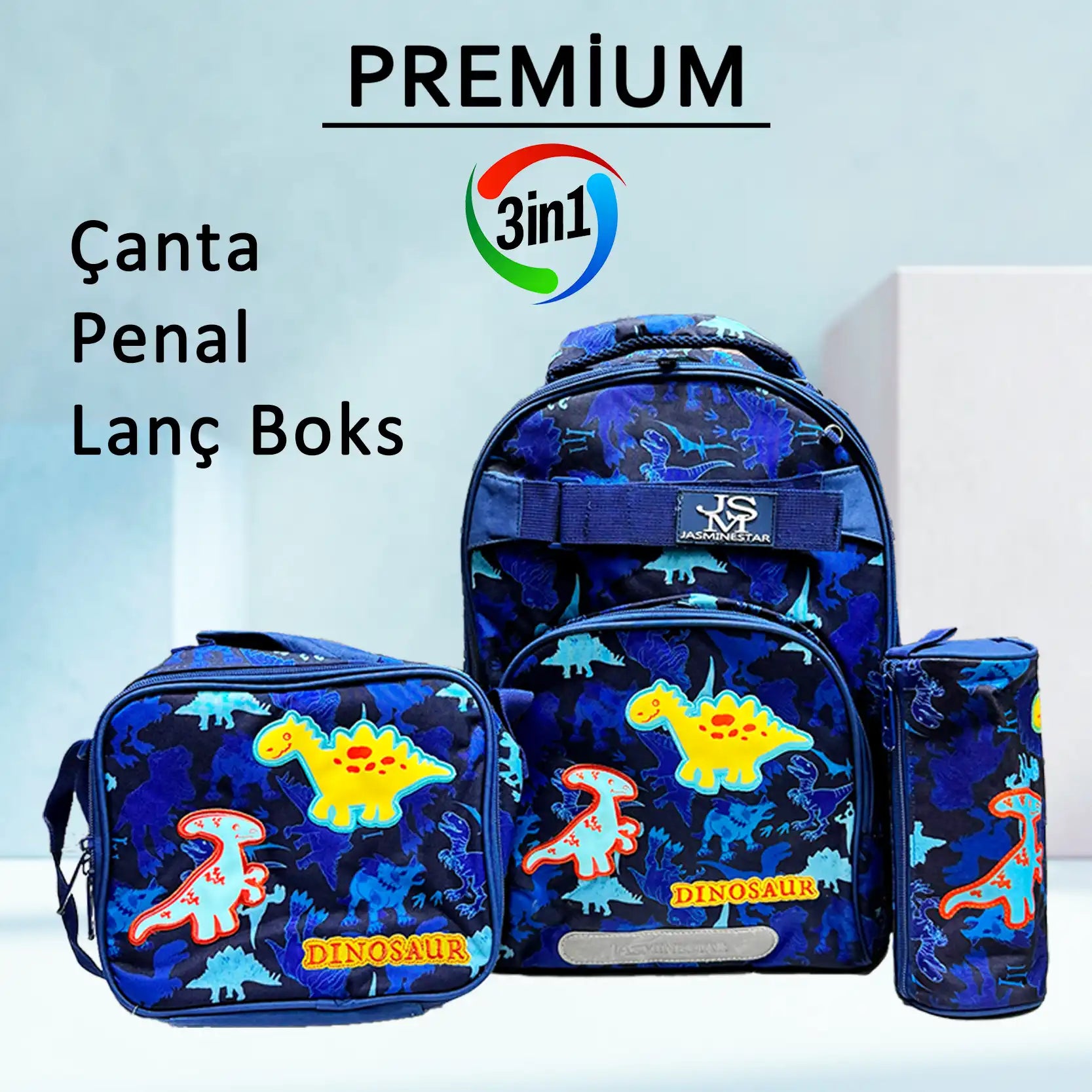 Premium çanta dəsti "Jasmine Star Dinosaur" Çanta + Lanç Boks + Penal