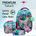Premium Təkərli çanta dəsti "Jasmine Star Mermaid" Çanta + Lanç Boks + Penal