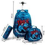 Premium Təkərli çanta dəsti "Jasmine Star T-Rex" Çanta + Lanç Boks + Penal