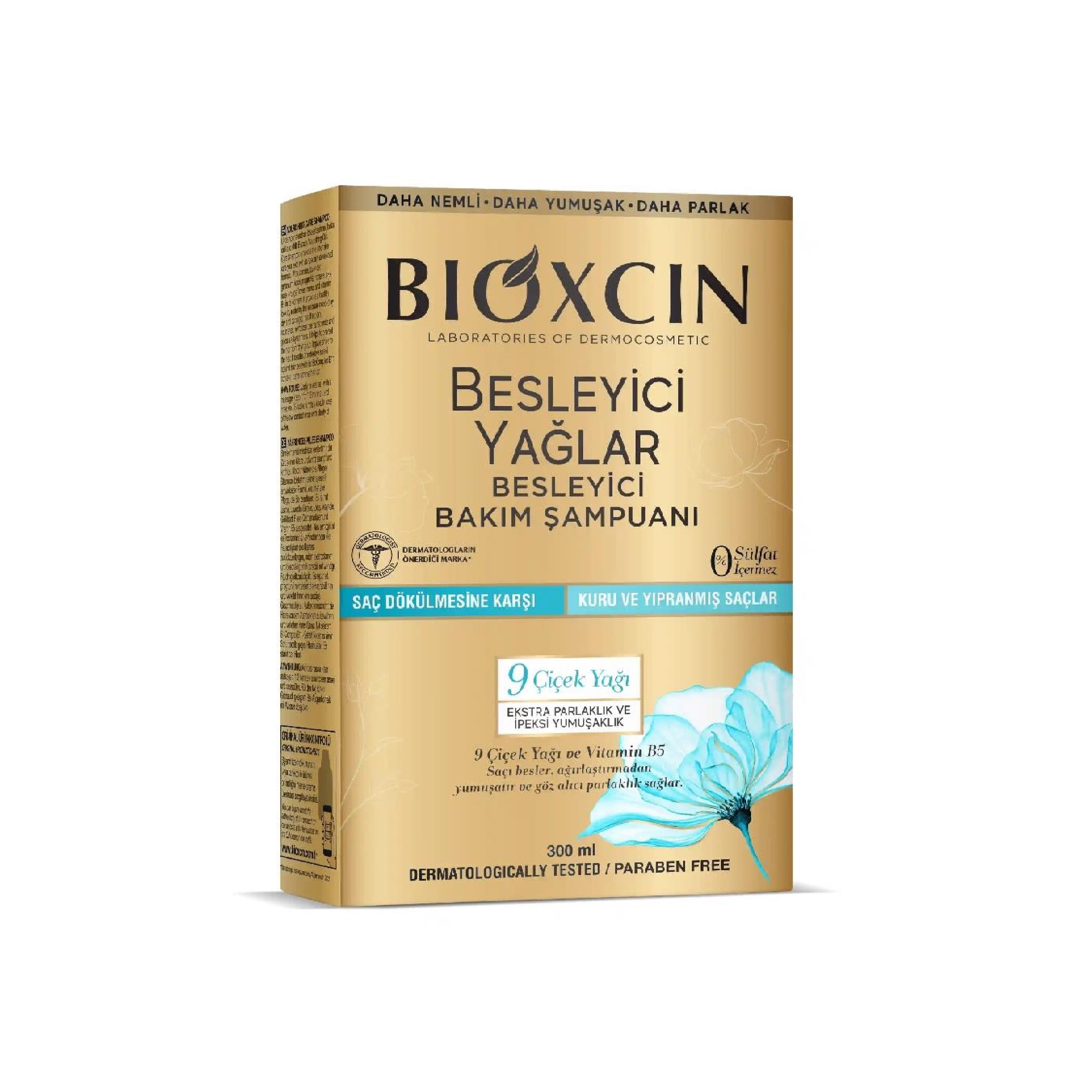 Saç tökülməsinə qarşı qidalandırıcı yağlar tərkibli şampun Bioxcin quru və zədələnmiş saçlar üçün, 300 ml