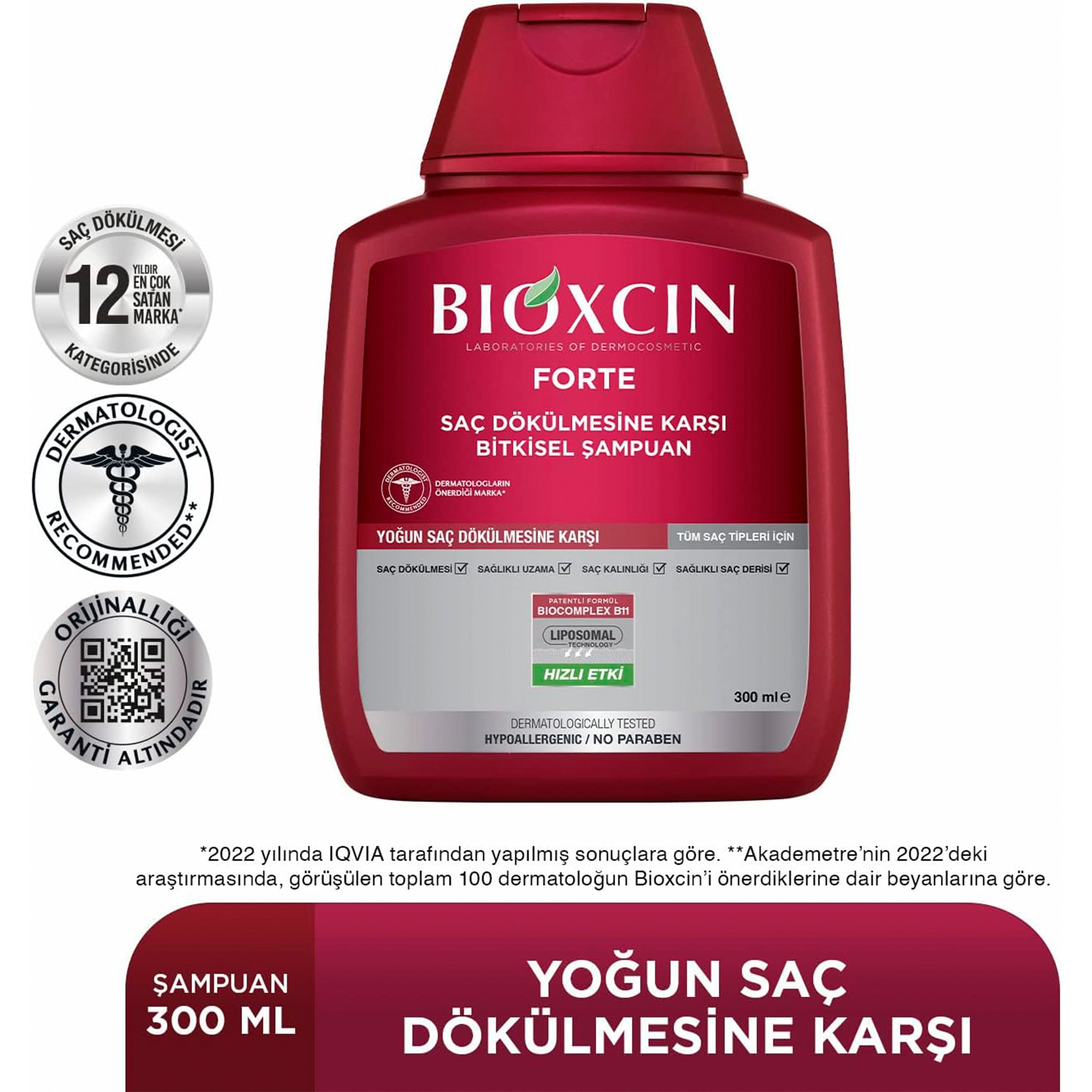 Saç Tökülməsinə Qarşı Şampun, Bioxcin Forte 300 ml x3