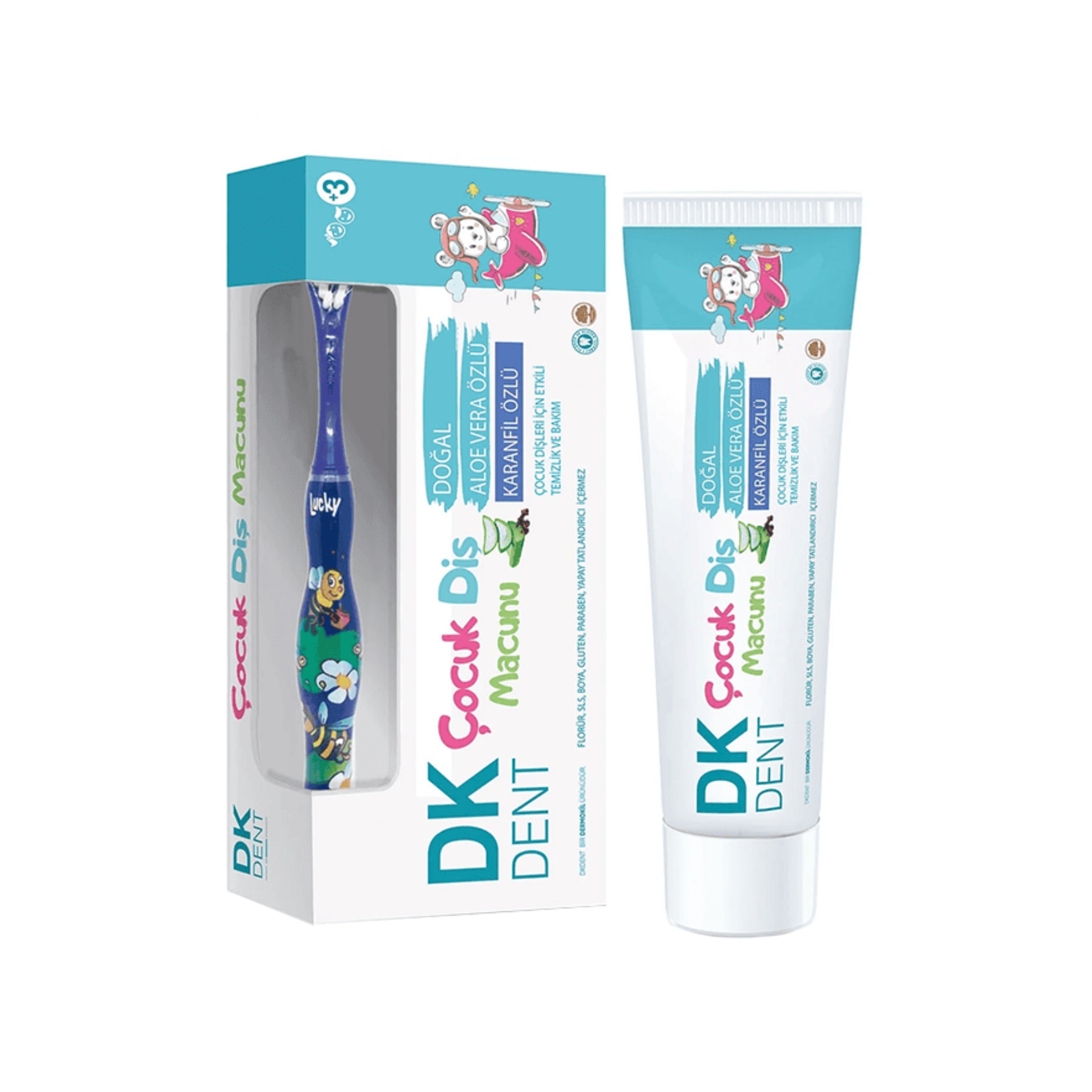 Diş məcunu və diş fırçası desti DK Dent, 50 ml, 3+ yaş, uşaqlar üçün
